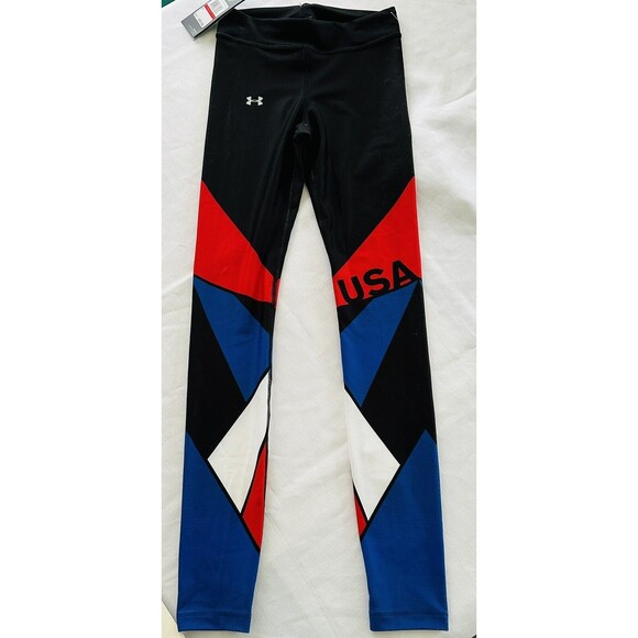 NEW UA Under Armour Compression XS Womens USA Heatgear Patriotic Leggings Flag - Picture 1 of 5